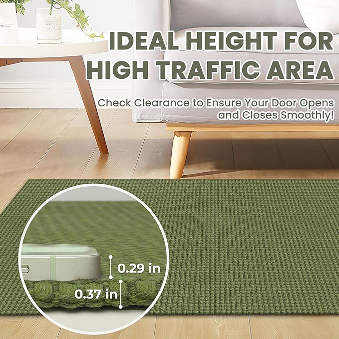 Braided Area Rug 6x9 Ft Washable Rugs for Living Room Non Slip Bedroom Rugs Boho Dining Room Rug Cotton Living Room Woven Floor Carpet for Nursery Playroom, Green
