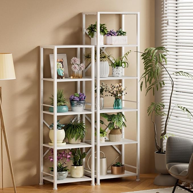 Furologee White Bookshelf 5 Tier Bookcase, Tall Narrow Bookshelves, Modern