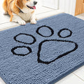 Smiry Dog Door Mat for Muddy Paws, Absorbent Dirt Trapper Non Slip Quick Dry Washable Chenille Mat for Mud Dogs, Entry Rug for Indoor and Outdoor (30x20 Inches, Airy Blue and Black)