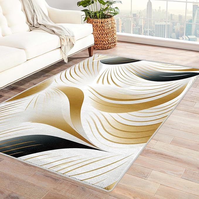 Elegant Wave Design Rug, 7x9 Rug, Abstract Rugs for Living Room Bedroom, Modern Large Area Rug, Washable Rug Non Slip Soft Indoor Carpet, Elegant Wave Design Home & Room Decor