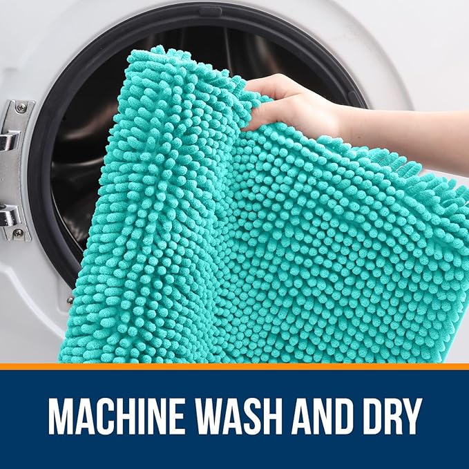 OLANLY Bathroom Rugs 44x24, Extra Soft Absorbent Chenille Bath Rugs, Rubber Backing Quick Dry, Machine Washable Bath Mats for Bathroom Floor, Tub and Shower, Home Decor Accessories, Teal