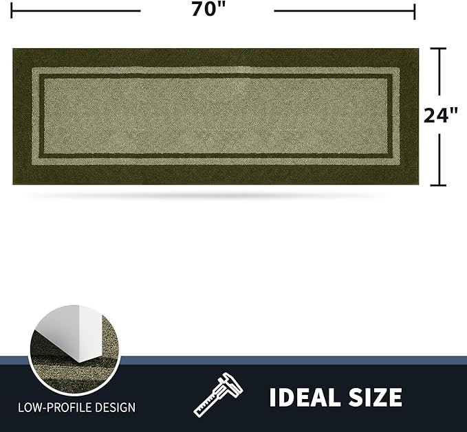 PURRUGS Dirt Trapping Door Mat 24" x 70", Non-Slip/Skid Machine Washable Entryway Rug, Shoes Scraper, Area Rug, Super Absorbent Welcome Mat for Muddy Wet Shoes and Paws, Budding Green & Sage Green