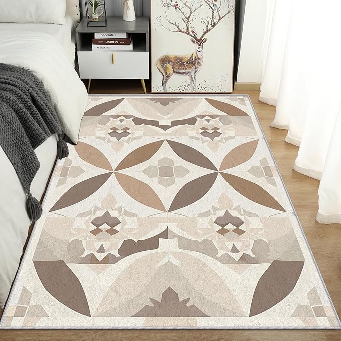 Geometric Rug, Washable 6x8 Rug for Living Room, Modern Abstract Patterned Indoor Carpet, Geometric Decor for Home, Bedroom, Soft Non Slip Thin Design FER90