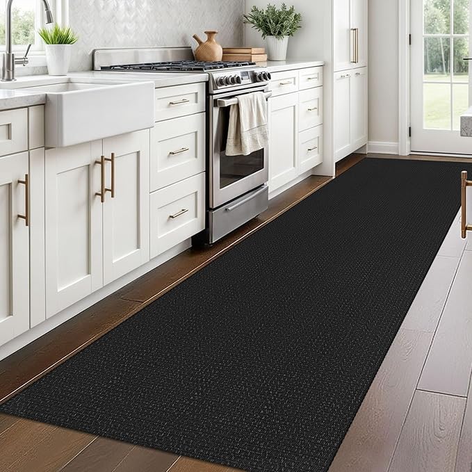 Braided Runner Rug 3x10 Ft Washable Runners for Hallways Non Slip Rubber Backed Kitchen Runners Cotton Long Entryway Runner Indoor, Woven Carpet for Hall Kitchen Entryway, Black/Grey
