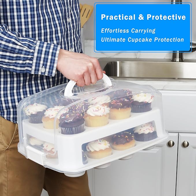 JOEY'Z EXTRA TALL Cupcake Carrier 24 Count, 24 Cupcake Holder with Lid