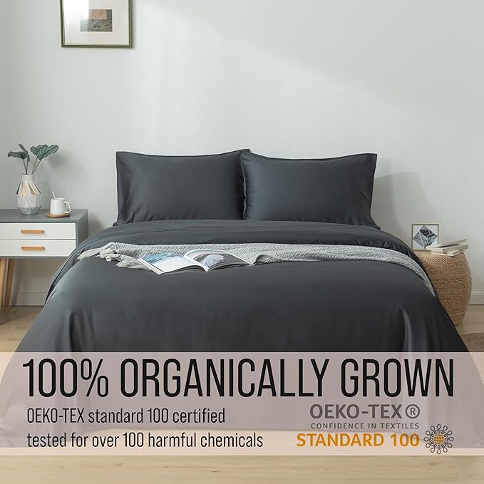 Bella Coterie Luxury Bamboo Viscose King Size Sheet Set | 100% Organically Grown | Ultra Soft | Cooling for Hot Sleepers | 18" Deep Pocket [Charcoal Grey]