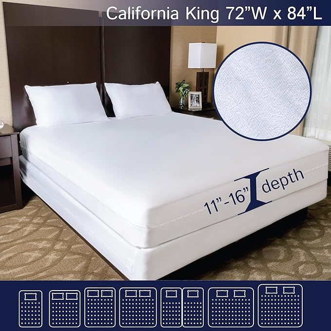 Zippered Waterproof Mattress Encasements - Hypoallergenic Mattress Protector Cover with Soft Cotton Terry Fabric Top - California King Size 72' x 84"