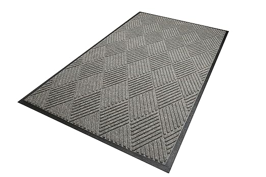 WaterHog Diamond | Commercial-Grade Entrance Mat with Rubber Border – Indoor/Outdoor, Quick Drying, Stain Resistant Door Mat (Medium Grey, 3' x 8')
