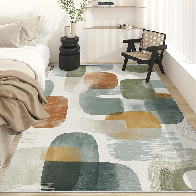 Mid Century Modern Rugs for Home Decor, 5x6 ft, Abstract Geometry Area Rugs for Living Room, Soft Non Slip Washable Boho Geo Geometric Carpet Bedroom Decorations Dt-Ghf-19