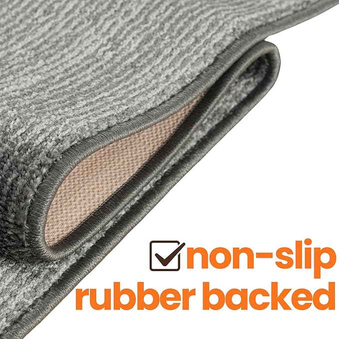 22ft Runner Rug by Custom Size - Striped Grey | Non-Slip Rubber Backed | Washable & Pet Friendly | No-Fray Edge Finished