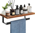 Hand Towel Holder/Towel Ring with Wooden Shelf, Hand Towel Rack, Hand Towel Hanger for Bathroom, Bath Accessories Wall Mounted, (Matte Black, 12"-Squ Shaped)