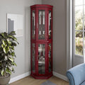 BELLEZE Lighted Wooden Corner Display Curio Cabinet, Two Section Shelving Unit