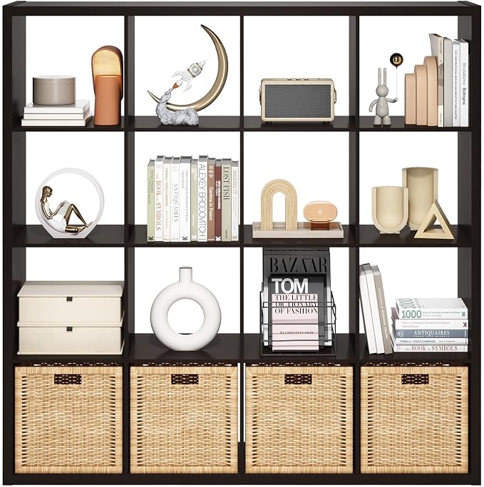 Furinno Cubicle Book Shelf, 16-Cube Bookshelf, Extra Thick Frame Reversible