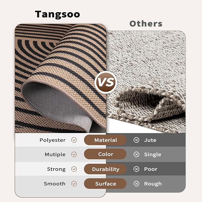 Tangsoo Rainbow Easy Jute Rug,2x3 Washable Small Area Outdoor Rug for Entryway Non-Slip Thin Black Throw Mat Modern Farmhouse Indoor Carpet for Entrance Kitchen Entry Front Porch
