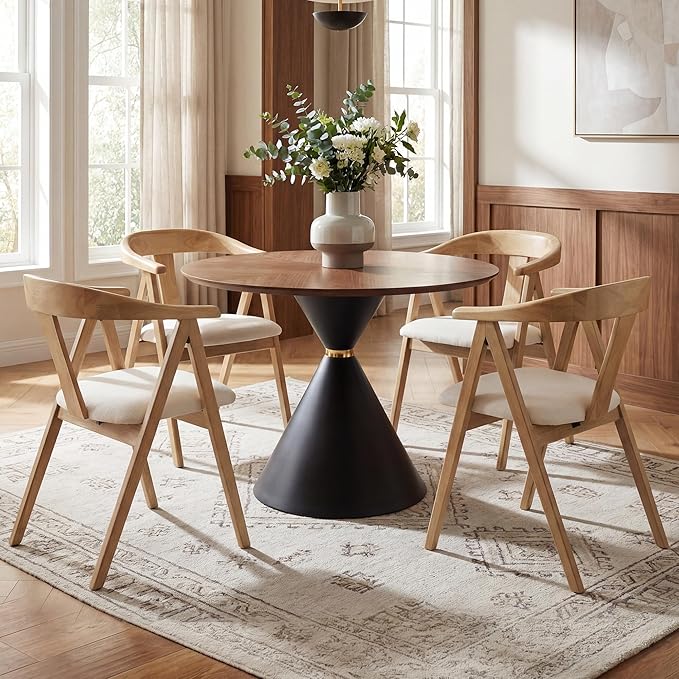 HNY Wooden Folding Chair with Cushion Set of 4, Linen Foldable Dining Chairs Folding Event Chair, Portable Space-Saving Accent Chair with Armrests for Kitchen Dining Living Room Small Spaces, Beige