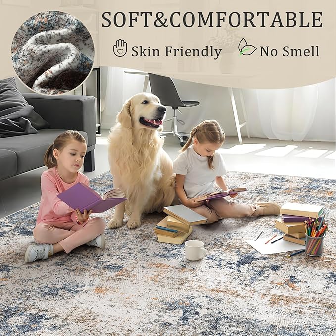2x3 Machine Washable Area Rug for Entryway, Multicolor Modern Vintage Abstract Rug Non-Slip Low Pile Soft Faux Wool Small Carpet, Kids and Pets Friendly for Bedroom Kitchen Hallway Home Decor Rug