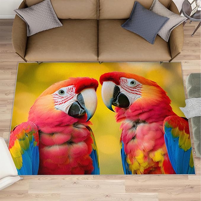 Parrot Rugs for Bedroom - 2x3 Area Rug - Cute Parrot Rugs for Living Room, Colorful 3D Animal Rug, Non-Slip Washable Home Decor Carpet