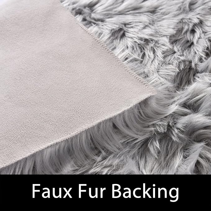 Latepis 3x5 Faux Sheepskin Rug, Faux Fur Rug for Living Room, Fluffy Washable Rugs for Bedroom, Teen Bedroom Decor, Grey Fluffy Rugs, Rectangle