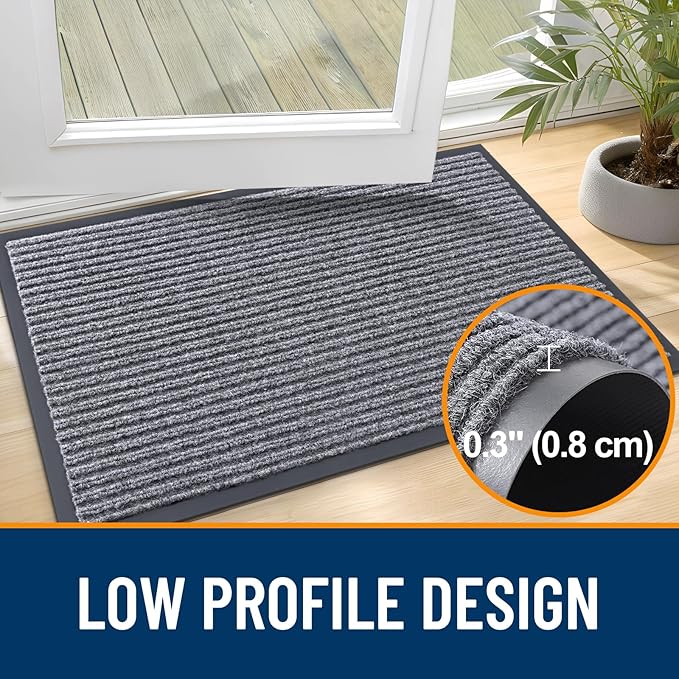 OLANLY Front Door Mat Indoor Outdoor Entrance, Waterproof Heavy Duty Doormat, Fade Resistant, Low Profile, Easy Clean Patio Porch Welcome Floor Mats for Entry, 71x23, Light Gray