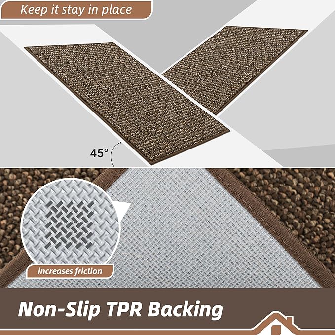 BEQHAUSE Dirt Trapper Door Mat 24" x 60", Non-Slip Washable Doormats Entrance Mat, Dirt Resistant and Absorbent Welcome Mat, Low Profile Floor Mats for Front Back Door and Entryway, Brown
