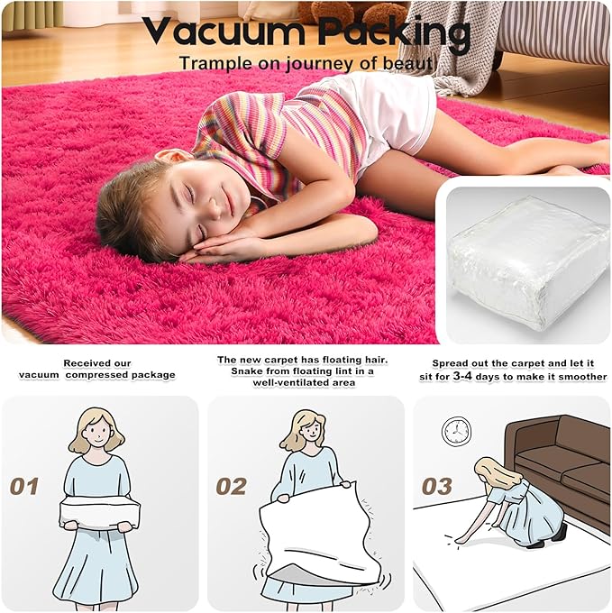 6x9 Area Rugs for Living Room, Fluffy Large Rugs for Bedroom, Soft Shag Fuzzy Non-Slip Carpet for Kids Boys and Girls Nursery Room Dorm Indoor Home Decor (Hot Pink, 6ft x 9ft)