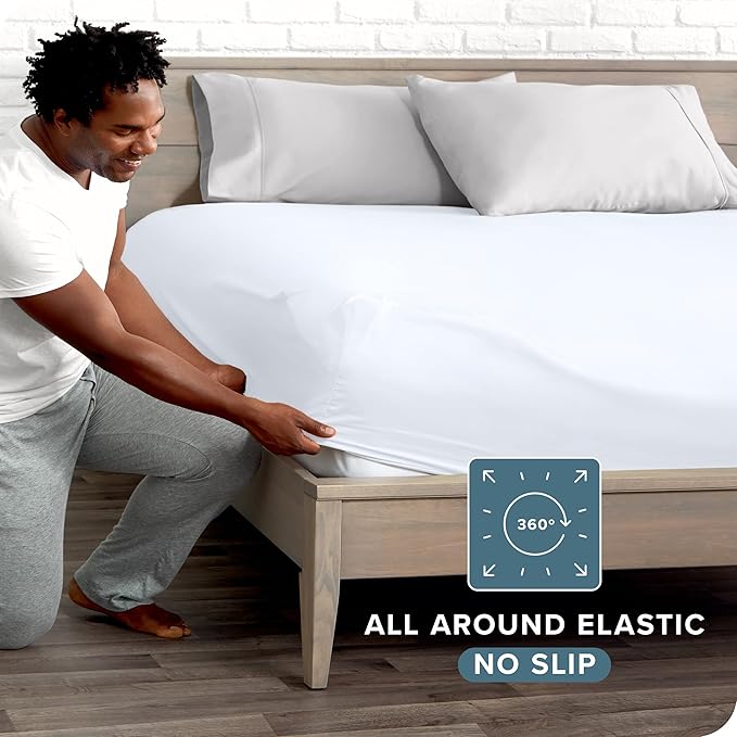 Bare Home Fitted Bottom Sheet Twin XXL Size - Premium 1800 Microfiber - Ultra-Soft Hotel Luxury - Deep Pocket - Durable and Long Lasting - Fitted Sheet (Twin XXL, White)
