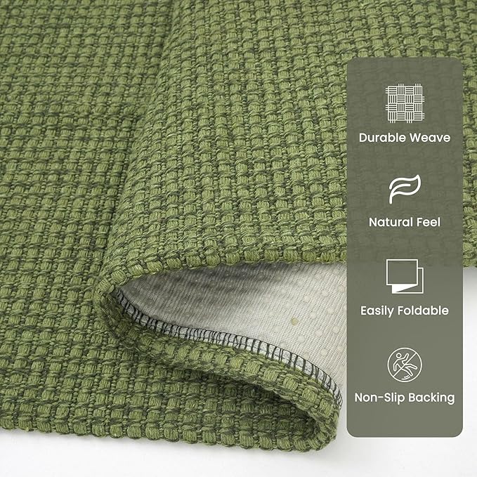 Braided Runner Rug 2x10 Ft Washable Runners for Hallways Non Slip Rubber Backed Kitchen Runners Cotton Long Entryway Runner Indoor, Woven Carpet for Hall Kitchen Entryway, Green