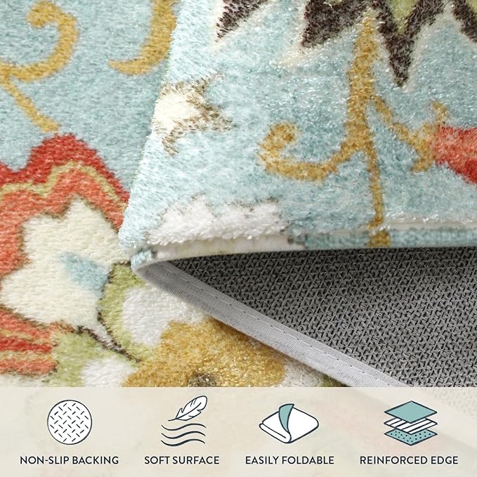 Lahome Collection Modern Floral Area Rug - 2’X 3’ Non-Slip Colorful Vintage Throw Area Rug Accent Distressed Floor Carpet for Living Room Bedrooms Decor (2’X 3’, Paisley)