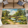 Forest Rugs for Bedroom - 3x4 Area Rug - Stone Bridge Stream Rugs for Living Room, Retro Country Style Rug, Non-Slip Washable Home Decor Carpet