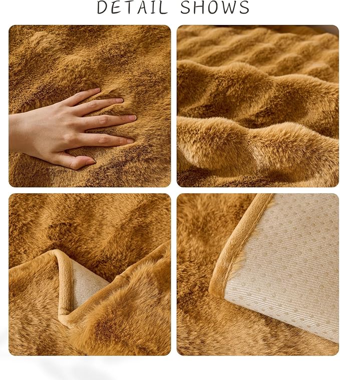 Faux Fur Couch Cover Fuzzy Soft Plush Thick Bubble Sofa Cover Luxury Sectional Couch Covers Luxury Anti-Slip Sofa Slipcover Washable Furniture Protector (Brown Yellow,28"x47")
