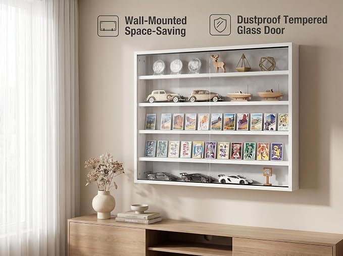 5-Tier Wall Mounted Display Cabinet, No Assembly Required Ready to Use Out of