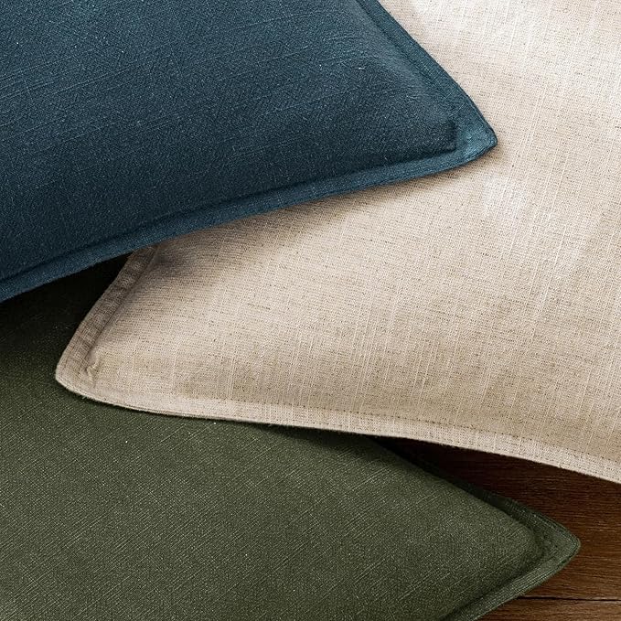 EMEMA Decorative Linen Throw Pillow Covers 26x26 Inch Dark Olive Green Boho Farmhouse Neutral Couch Throw Pillows for Bed Pack of 2 Accent Pillowcase Modern Sofa Cushion Livingroom Home