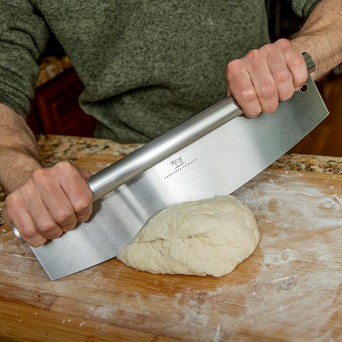 Farm Road Products Stainless Steel Rocker Pizza Cutter – Heavy-Duty 13.75-Inch Blade – Professional Pizza, Dough, Bread, and Herb Slicer – Ergonomic Handle – Dishwasher Safe