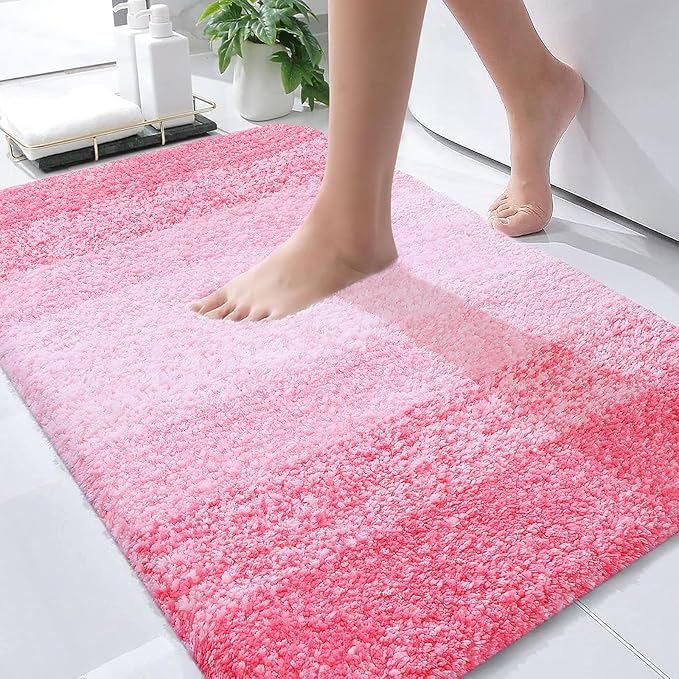 OLANLY Bathroom Rugs Mat 36x24, Extra Soft Absorbent Microfiber Bath Rugs, Rubber Backing, Quick Dry, Machine Washable Bath Mats for Bathroom Floor, Tub and Shower, Home Decor Accessories, Pink