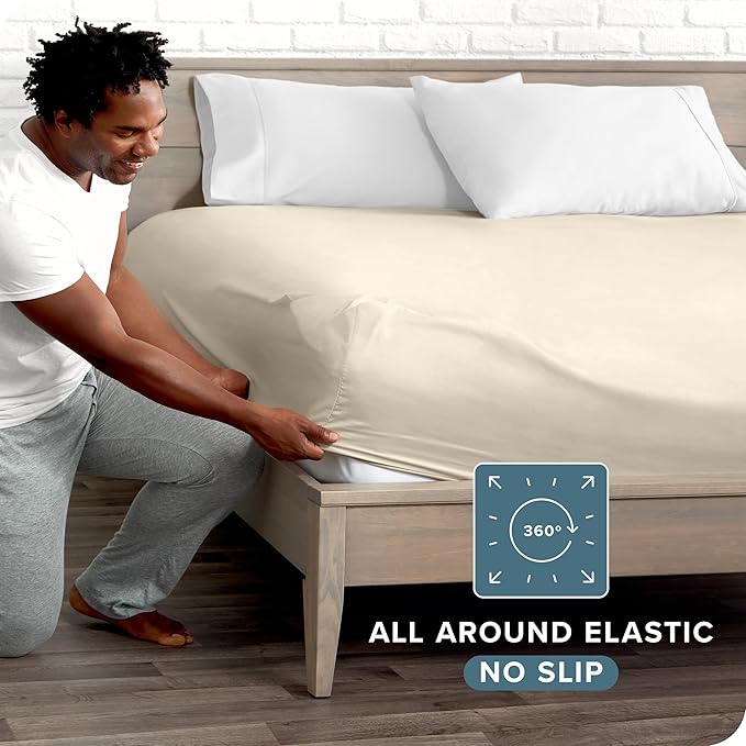 Bare Home Fitted Bottom Sheet King Size - Premium 1800 Microfiber - Ultra-Soft Hotel Luxury - Deep Pocket - Durable and Long Lasting (King, Sand)