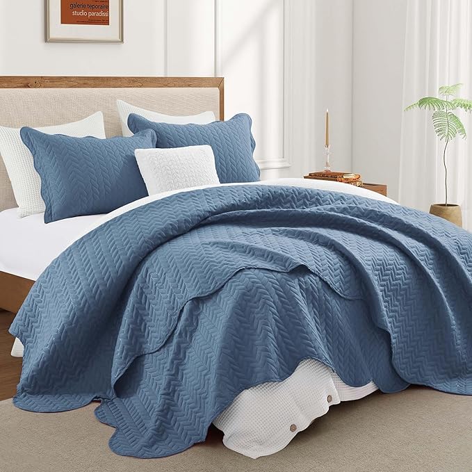 IR Imperial Rooms 8 Pack Quilt King Size Bedding (106" x 96") - Bulk Wholesale for Hotels, Guest Bedroom & Airbnbs - Lightweight Microfiber Reversible Embossed Quilts Bedspread (Light Blue)