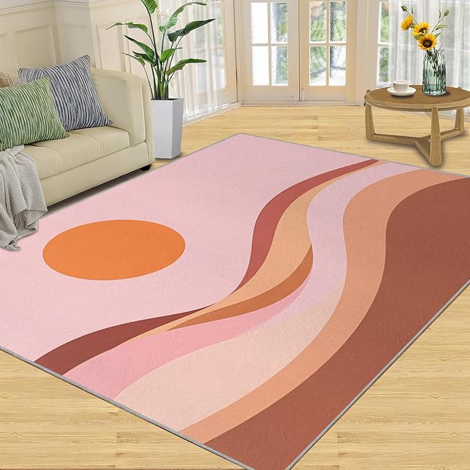 Boho Sun Area Rugs 5x8ft, Minimalist Sunburst Living Room Carpet, Abstraction Deco Decorative Carpet Protect Floor for Bedroom Men Office Hardwood Floors