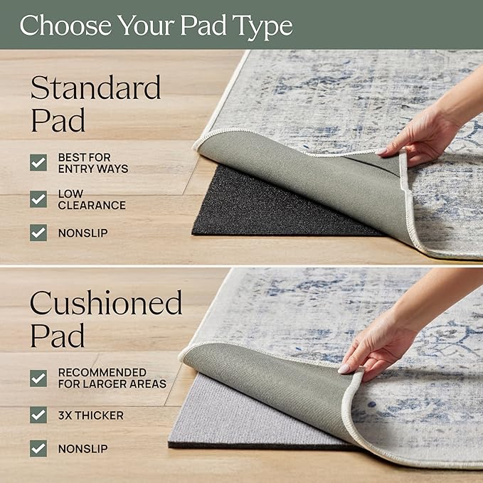 RUGGABLE Washable Vintage Area Rug – Verena Teal Blue 6 ft Round, Stain-Resistant, Non-Slip – Medium Machine Washable Rugs for Living Room, Bedroom, Hallway, Entryway & Office–with Cushioned Pad
