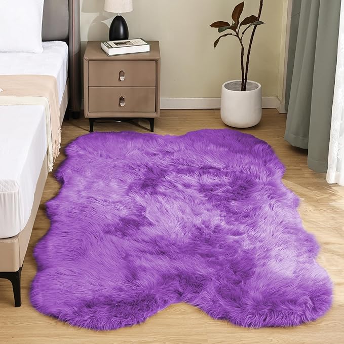 Latepis Fuzzy Purple 4x6 Area Fluffy Sheepskin Rug Shag Faux Fur Rug Plush Throw Rugs for Living Room Soft Shaggy Rugs for Bedroom Dorm Home Decor Sheepskin