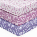 Baby Crib Sheets for Boys Girls, 28x52x8in Fitted Crib Sheet Neutral 3 Pack for Standard Crib and Toddler Mattress, Breathable Soft Microfiber Baby Sheet Purple Leaf