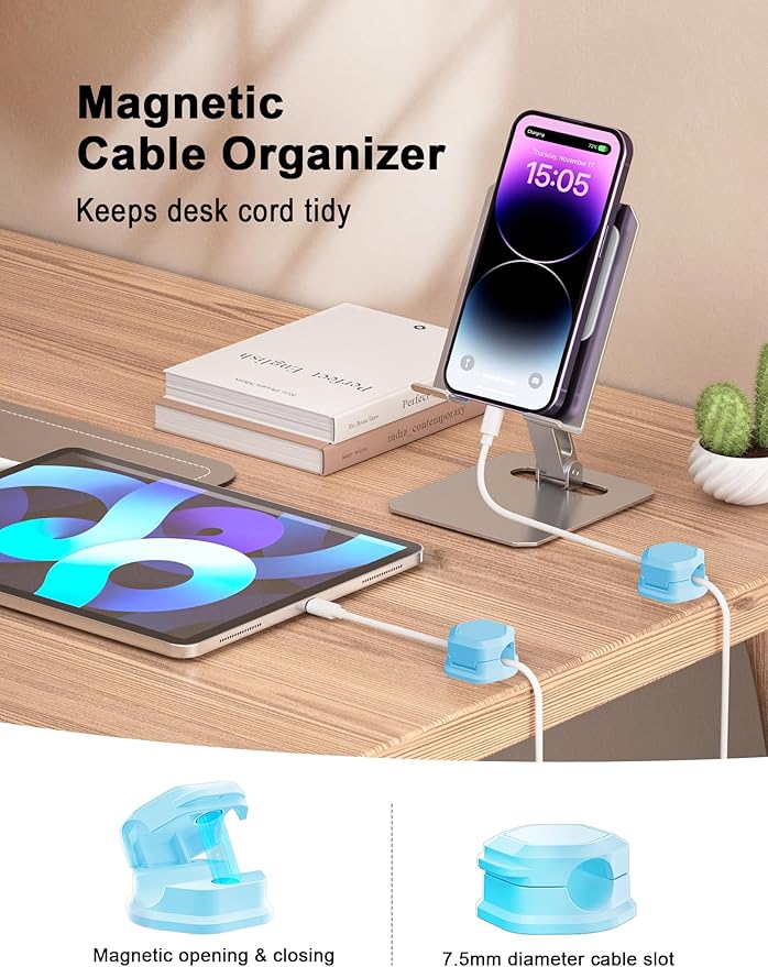 8 Pack Cord Organizer - Cord Holder for Nightstand - Cable Clips - Magnetic Cord Organizer, for Desk, Nightstand, Phone Charger, Computer, Home, Office, Car