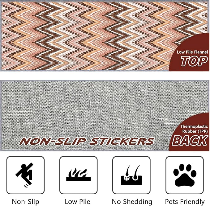 Brown Pink White Wave Runner Rug, 3x8ft Soft Tone Hallway Decor Carpet - Modern Home Corridor & Foyer Long Rug Non-Slip Mat, Washable Flannel Material, Bedroom Stylish Accent Rugs