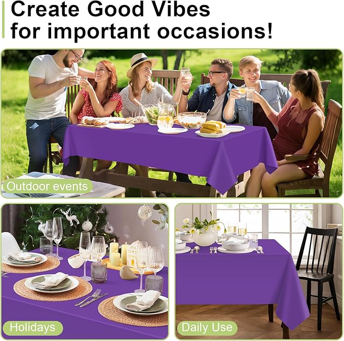 QIKSION Purple Plastic Table Cloth Disposable 3 Pack, 54 x 108 Inch Tablecloths for Party, Birthday, Graduation, Halloween Decorations, Rectangle Table Cover