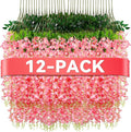 Alotiki Wisteria Hanging Flowers,12 Pack Fake Hanging Flowers,Wisteria Artificiales Garland for Home Wedding Arch Floral Party Garden Ceremony Outdoor Decor,3.6 Feet Long(12,Pink)