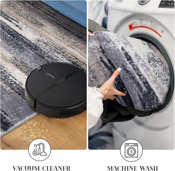 Modern Abstract 8x10 Large Machine Washable Living Room Rug Non-Slip Soft Bedroom Area Rug Grey Black Multi Ultra Thin Print Faux Wool Carpet Throw Rugs for Nursery Playroom Dining Room Indoor