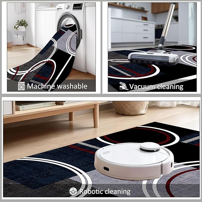 Area Rug 6x8 Modern Abstract Circle Rugs, Multicolor Low Pile Carpet, Machine Washable & Non-Slip Non-Shedding Stain Resistant for Bedroom, Living Room