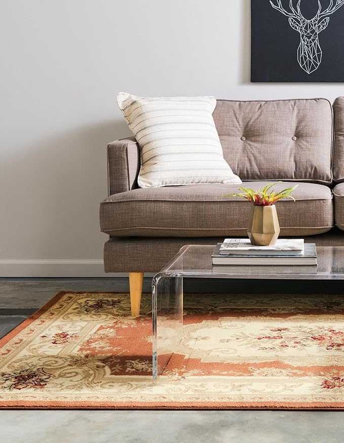 Rugs.com Chateau Collection Rug – 4' x 6' Brick Red Medium Rug Perfect for Entryways, Kitchens, Breakfast Nooks, Accent Pieces