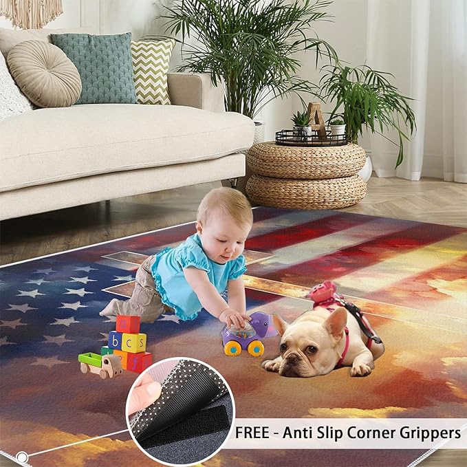 3x4 American Flag Rugs for Entryway - Stars Stripes Kids Bedroom Rug, Independence Day Mudroom Rug Soft for Coffee Shop Living Room Under Table Game Room