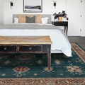 RUGGABLE Washable Vintage Area Rug – Verena Teal Blue 8x10, Stain-Resistant, Non-Slip – Large Machine Washable Rugs for Living Room, Bedroom, Hallway, Entryway & Office–with Cushioned Pad