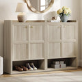 SICOTAS Shoe Cabinet Storage for Entryway - 48-Pair Shoe Cabinets with Doors and Adjustable Shelves, Farmhouse Large 7-Tier Shoes Storage Cabinet for Mudroom Closet Hallway, Grey White Oak, 2PCS